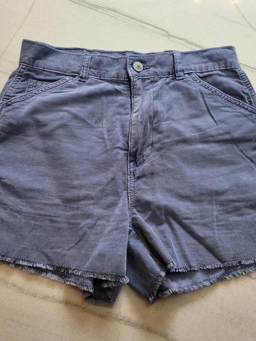 American Eagle Blue Corduroy Frayed Hem Shorts